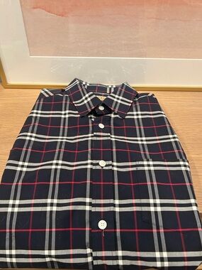 Burberry Navy Plaid Button-Down Shirt with Red & White Checks